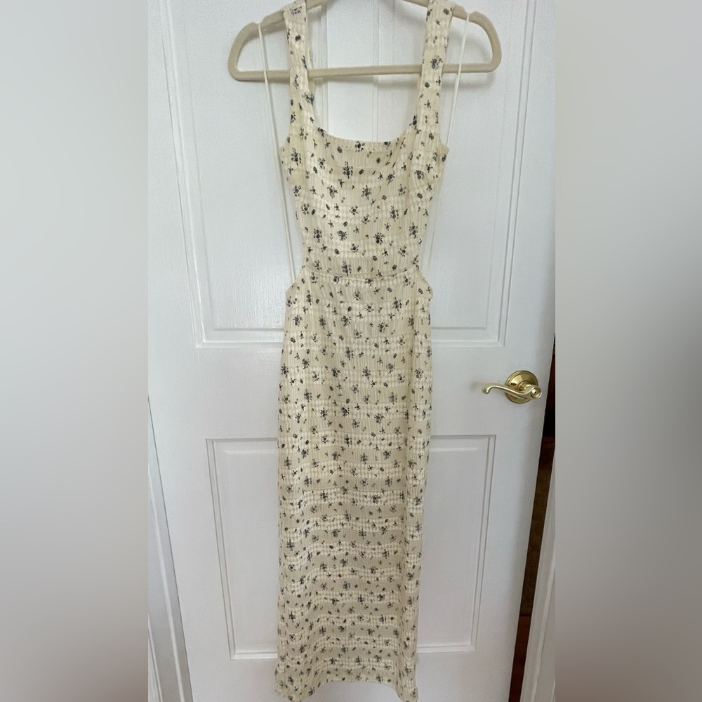 Sundress pale yellow Floral open back Midi Dress